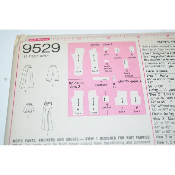Vtg Simplicity Pattern 9529 Men's Pants Knickers Shorts 1970's Retro Uncut - Picture 5 of 6